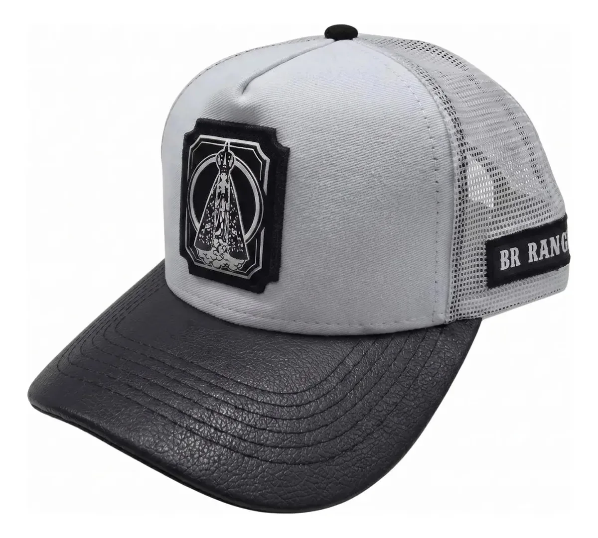 Boné Country Trucker Nossa Senhora Aparecida Agro Aba Preto Branco Un Padroeira Do Brasil