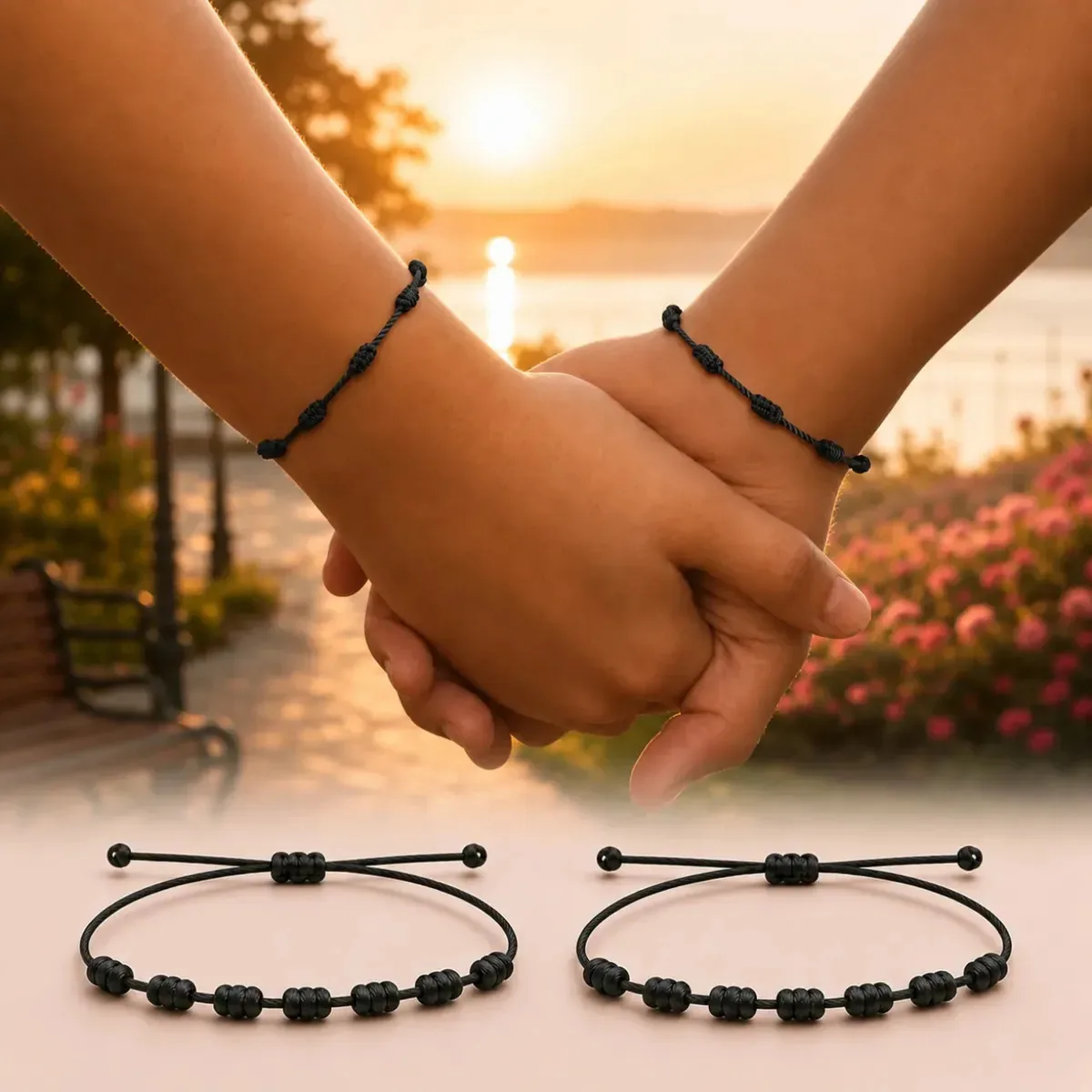 2 Pulseiras 7 Nós Preto Amuleto Sorte Proteção Fé Espiritualidade Bloqueio De Energias Negativas - Fehu