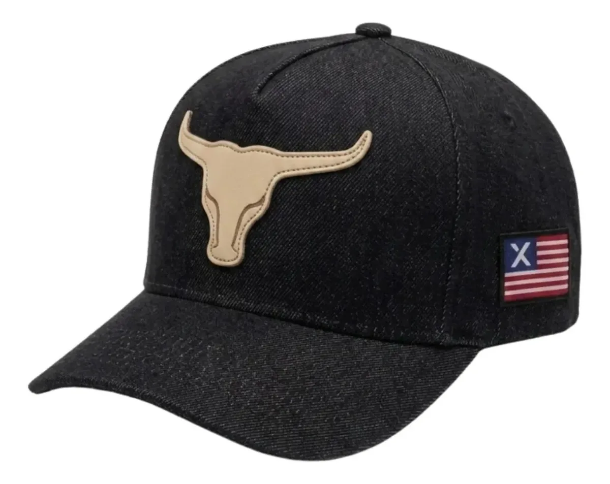 Boné Country Agro Texas Route Aba Curvada Bandeira Ajustável Preto/bege Un Touro