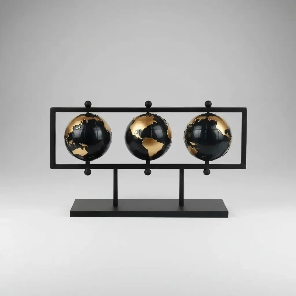 Globo Terrestre Decorativo Em Metal 3 Mini Globo 32 Cm Preto