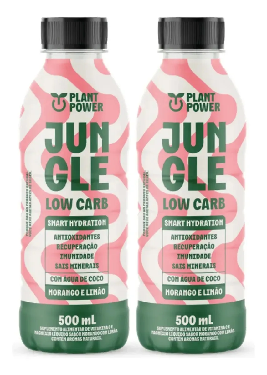 2x Isotônico Jungle Low Carb Plant Power Morango Limão 500ml