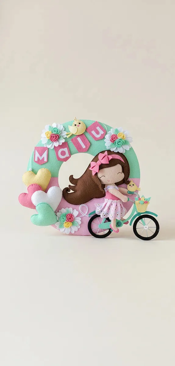 Enfeite De Porta Maternidade Menina Feltro Jardim Encantado Rosa