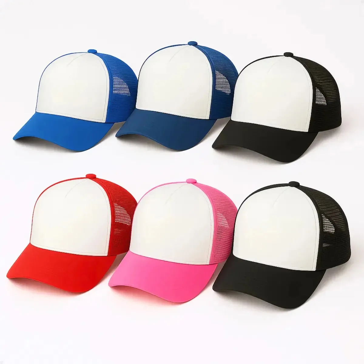 Kit 5 Bonés Trucker Bicolor Mistos com Aba Curva