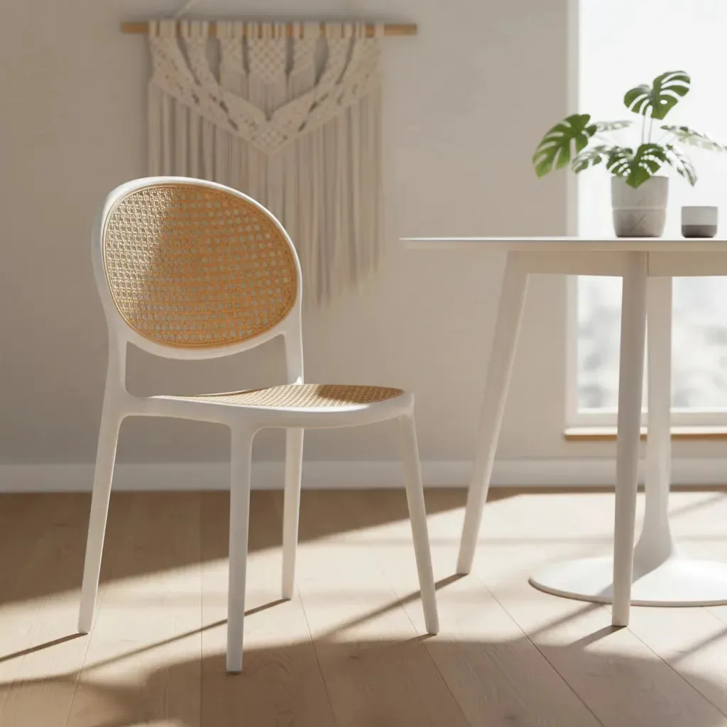 Cadeira Palha Artificial Design Rattan Dubai Polipropileno Palha Artificial Branco Nude