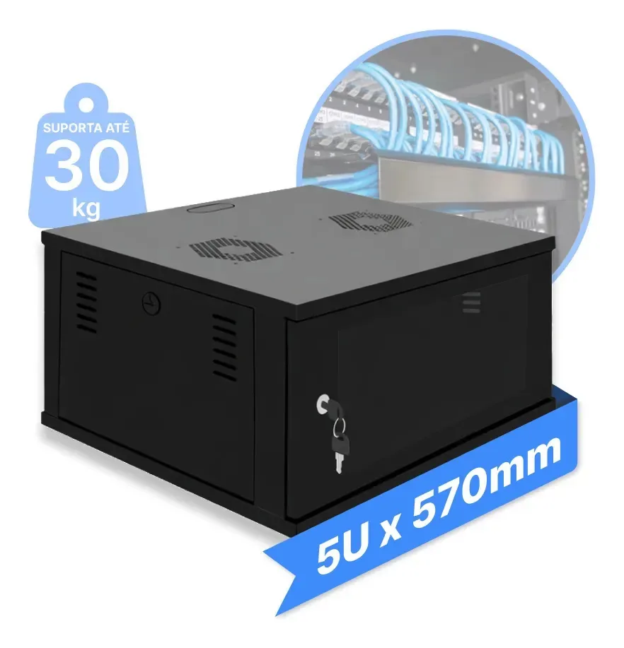 Mini Rack / Parede 19'' 5u X 570mm Desmontável Preto