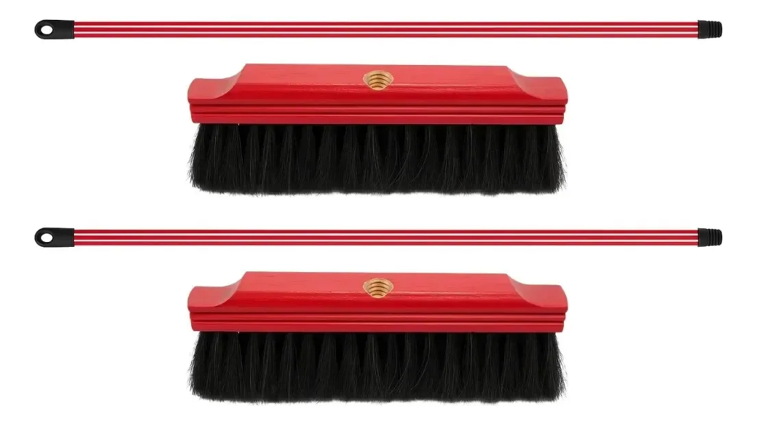 2 Vassouras De Pelo Natural Macio Crina Animal 30cm Com Cabo