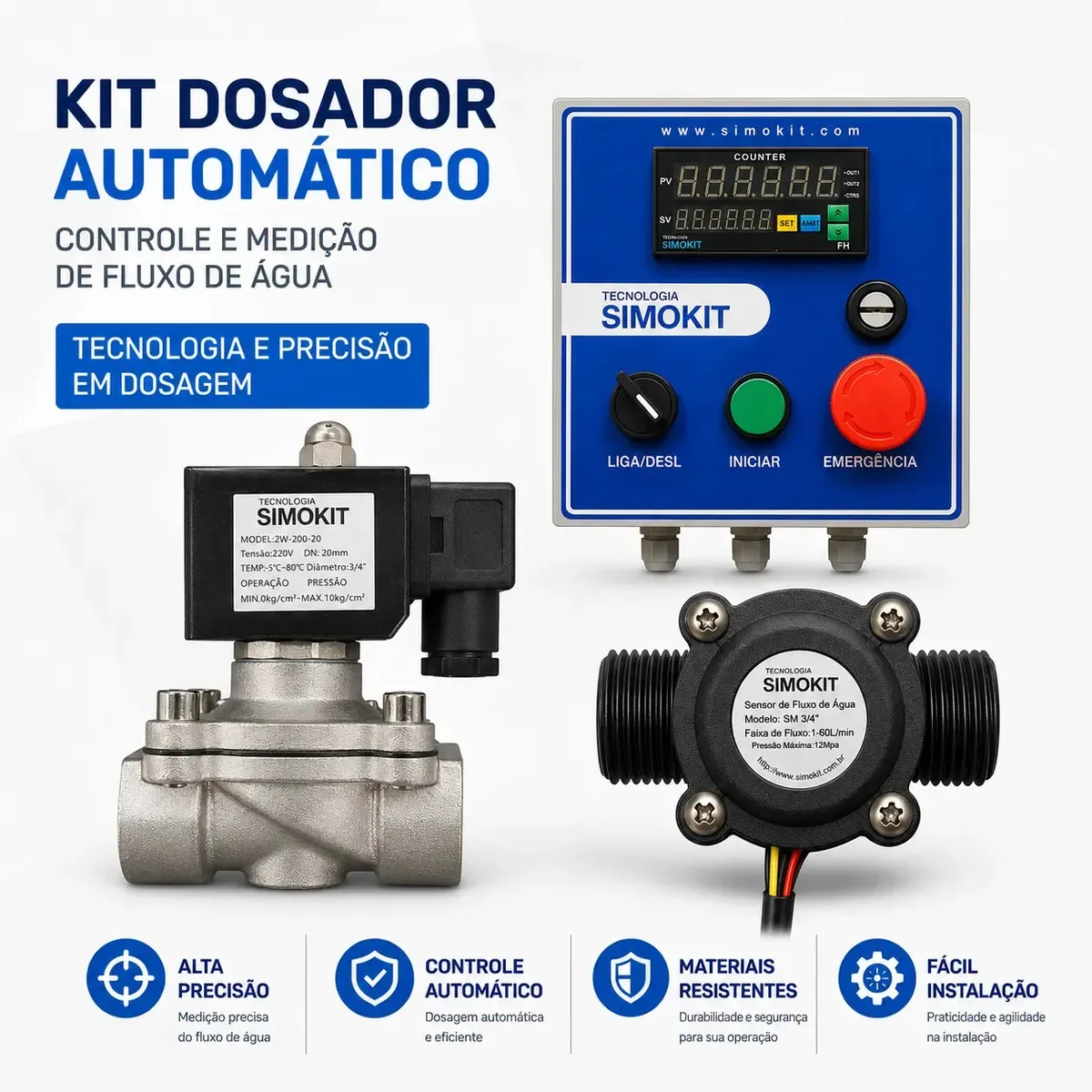 Dosador Água Automático Digital 3/4 Valv Inox