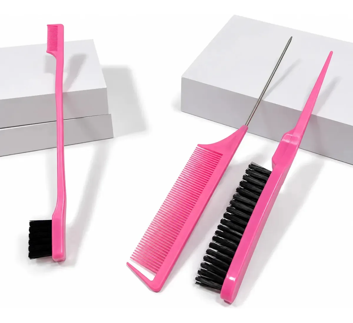 3 Pentes Para Separador Cabelo Hair E Trança Cor Rosa