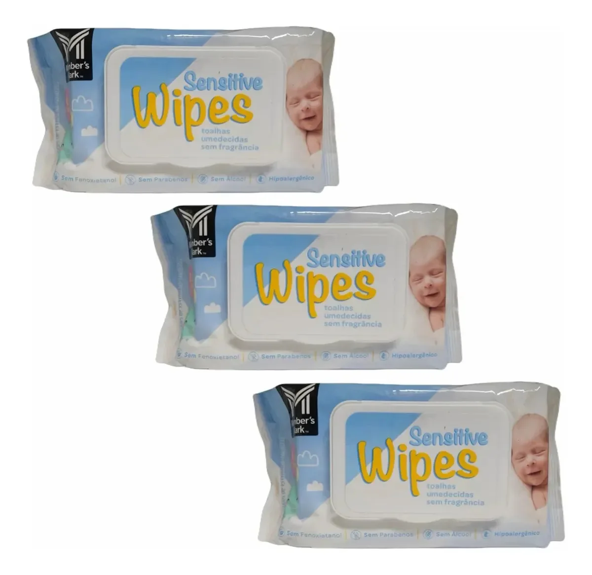 3x Lenços Umedecidos Sensitive Wipes Hipoalergênico- 50 Un