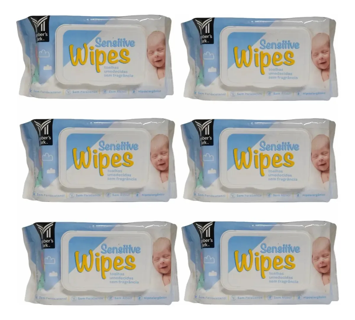 6x Lenços Umedecidos Sensitive Wipes Hipoalergênico- 50 Un