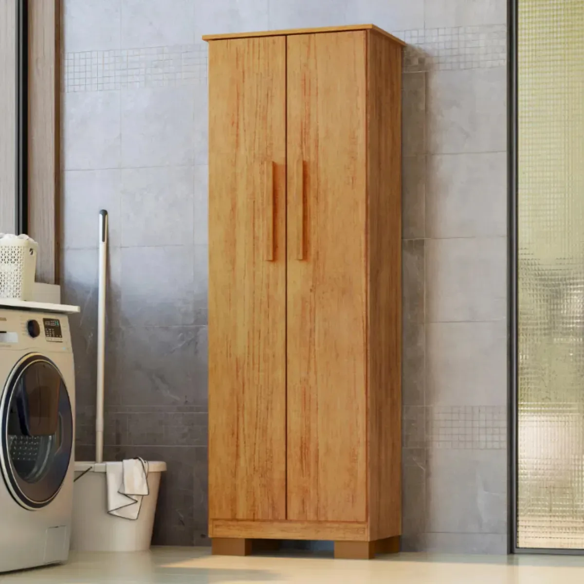 Armário Multiuso Mini Rossini Decor em MDP Cedro Compacto para Lavanderia e Áreas Reduzidas