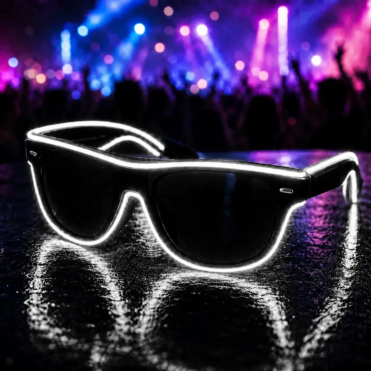 Óculos para Festa Led Neon Brilha no Escuro para Formatura Casamento Lembrancinha Personalizado Aniversario Balada Despedida Evento Pisca Pisca Branco