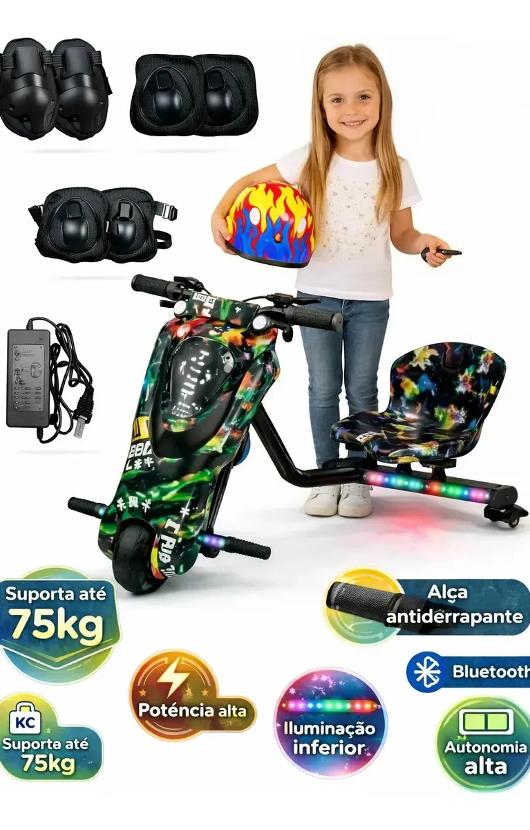 Patinete Elétrico Neemias Bechor Verde 250w 3 Rodas Com Kit Segurança Capacete Joelheira Cotoveleira Bluetooth 3 Velocidades Resistente Estável Ideal Para Crianças Até 75kg - Neemias Bechor