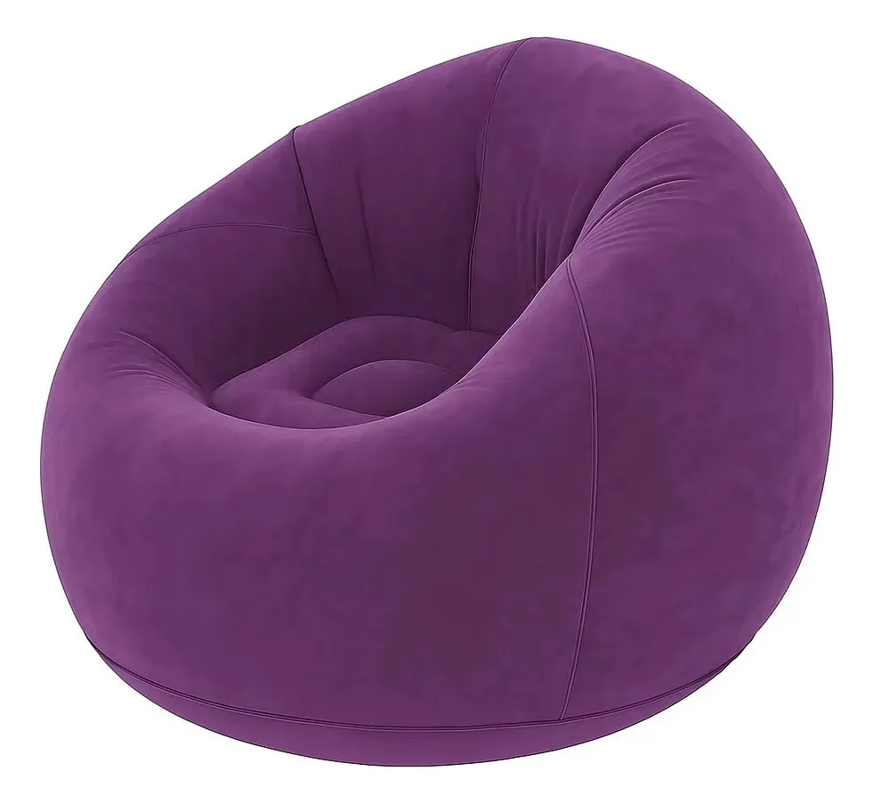 Poltrona Puff Sofá Inflável Portátil Aveludado Descanso Roxo