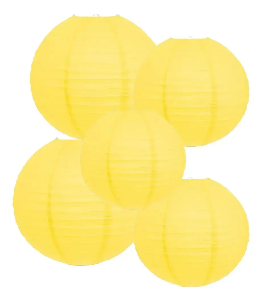5 Luminarias De 30 Cm Lanterna Oriental Luminaria Chinesa Cor Amarelo Liso