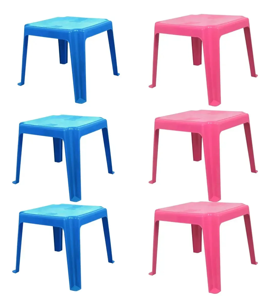 Kit 6 Mesas Infantis Monobloco Haus Quadradas de Plástico para Creche e Escola