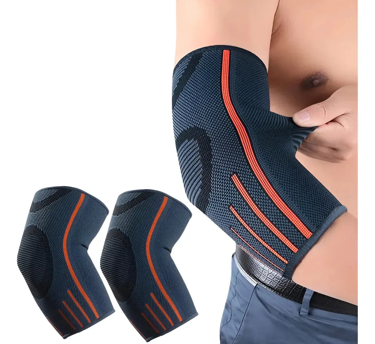 Kit 2 Cotoveleiras Compressão Proteção Esportivas Alivia Dor Cor Cinza+Laranja Tamanho GG 35-40CM