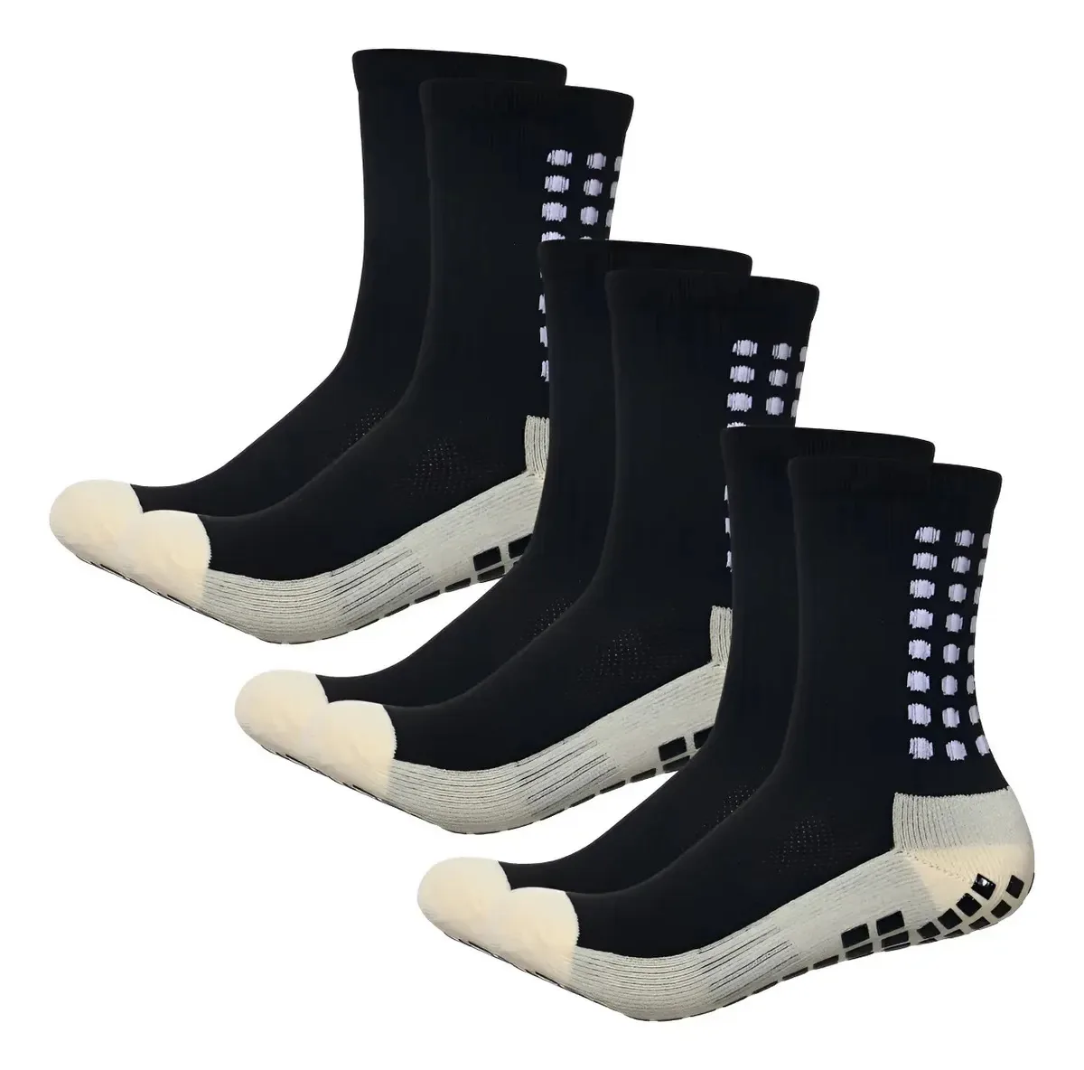 Kit 3 Pares Meias Pilates Hidroginástica Futebol Compressão Cor Preto Tamanho 36-44