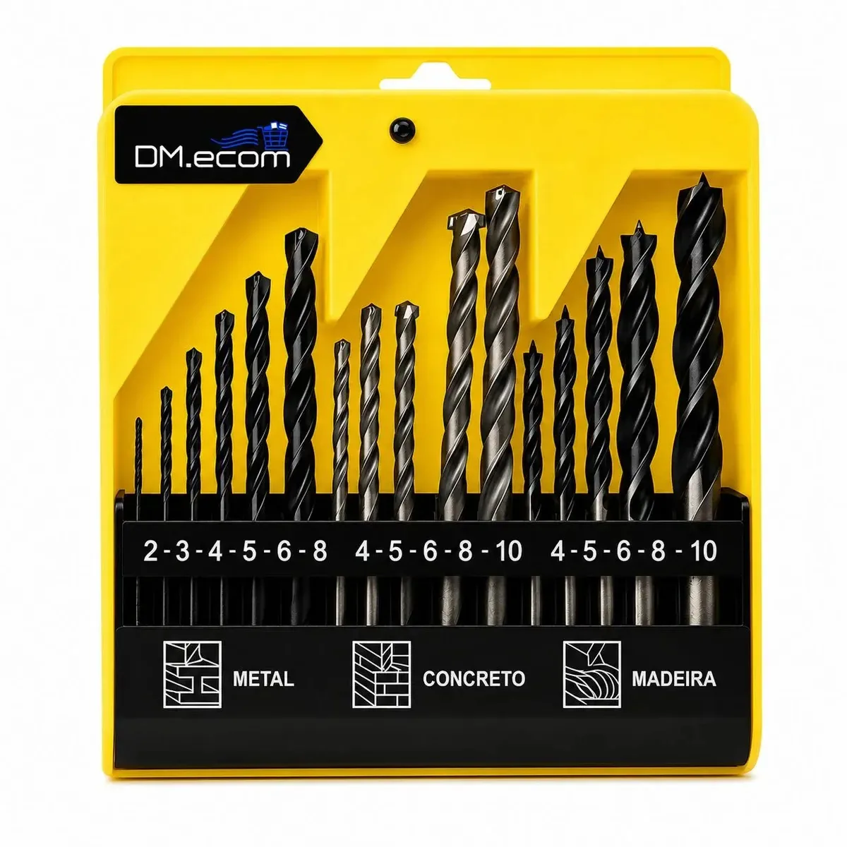Kit Brocas 16 Peças Profissional Metal Madeira Concreto Com Estojo Organizador Brocas Hss E Vídea Para Furadeira Reparos Instalações Obras Marcenaria Dmecom