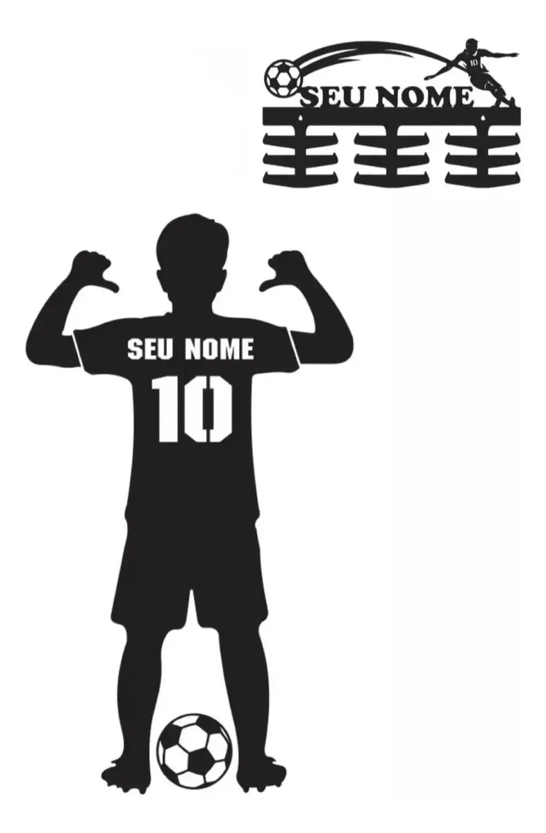 Kit Quadro Jogador Futebol + Porta Medalhas Personalizado Cor Modelo 3