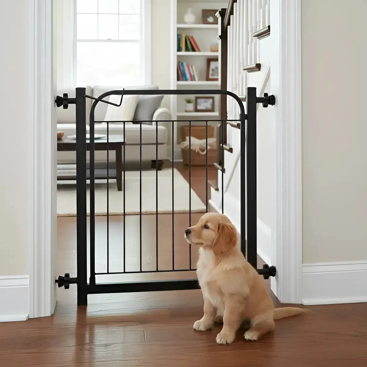 Grade de segurança para portas e escadas aço carbono Açomix Aramado 69 CM cor preto de 68cm ATÉ 83cm de largo - altura de 69cm