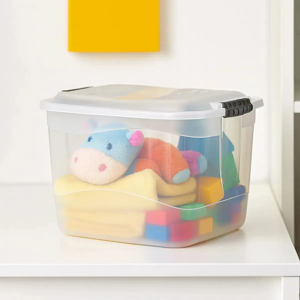 Caixa Organizadora Plástica Alta Cristal 6l Alças E Travas Branco Lisa