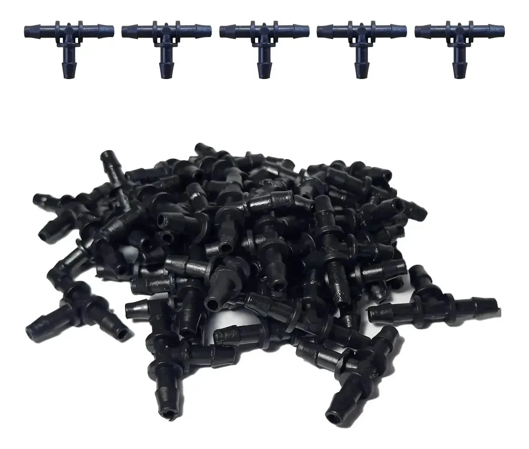 1000 Conexões Conector Te 4mm Mangueira Irrigação Microtubo Preto