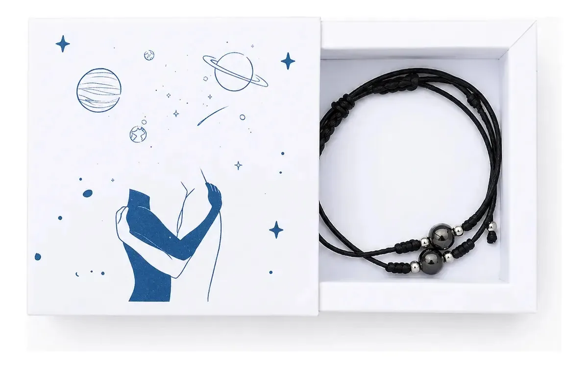 Kit Pulseiras Magnéticas Casal Amor E Amizade Verdadeira Preto 14 Cm
