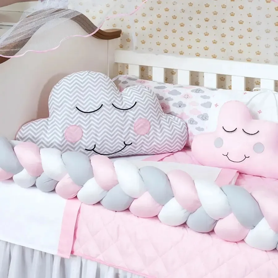 Kit Berço Trança Menina E Menino Nuvem Americano E Nacional Kit-berço Cabeceira-nuvem-rosa