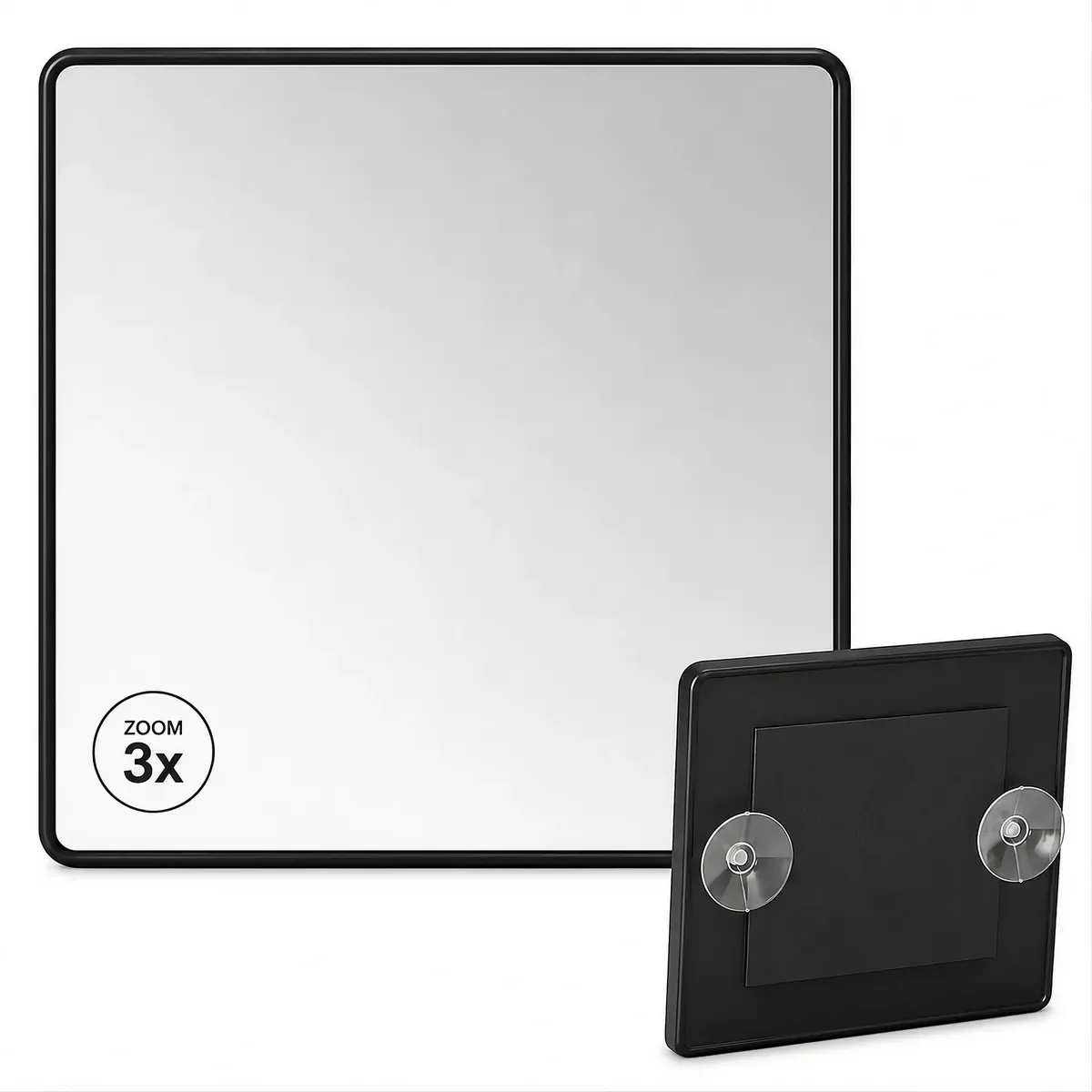 Espelho Quadrado Com Ventosa Com Zoom 3X Para Maquiagem Barbear Pinçar Moldura Preto Espelho Maquiagem Portátil Espelho Banheiro Aumento Reflexo Nítido Ventosa Parede Barbear Depilação Rosto Compacto