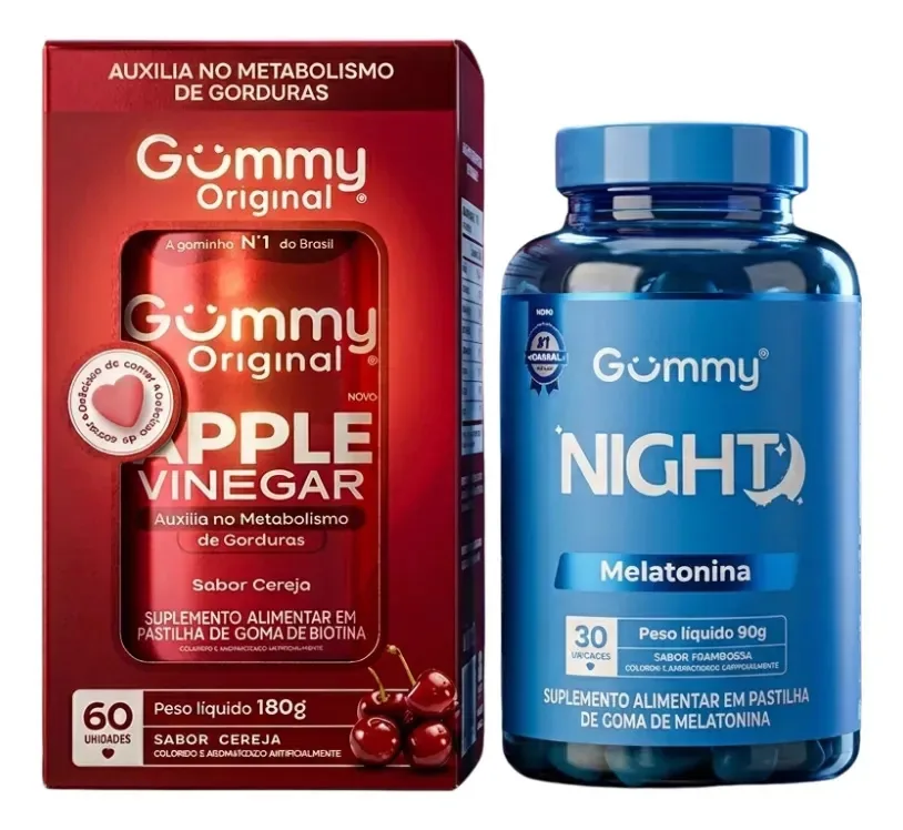 Kit Suplementos Gomas Gummy Apple Vinegar + Melatonina Night Cereja E Framboesa