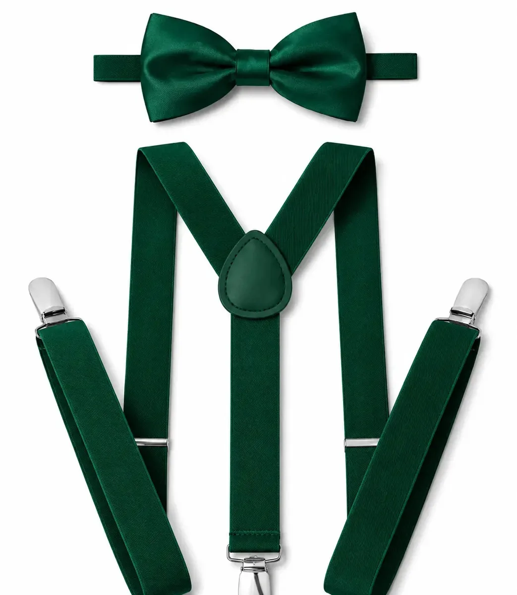 Kit Suspensório Adulto + Gravata Borboleta Verde Esmeralda