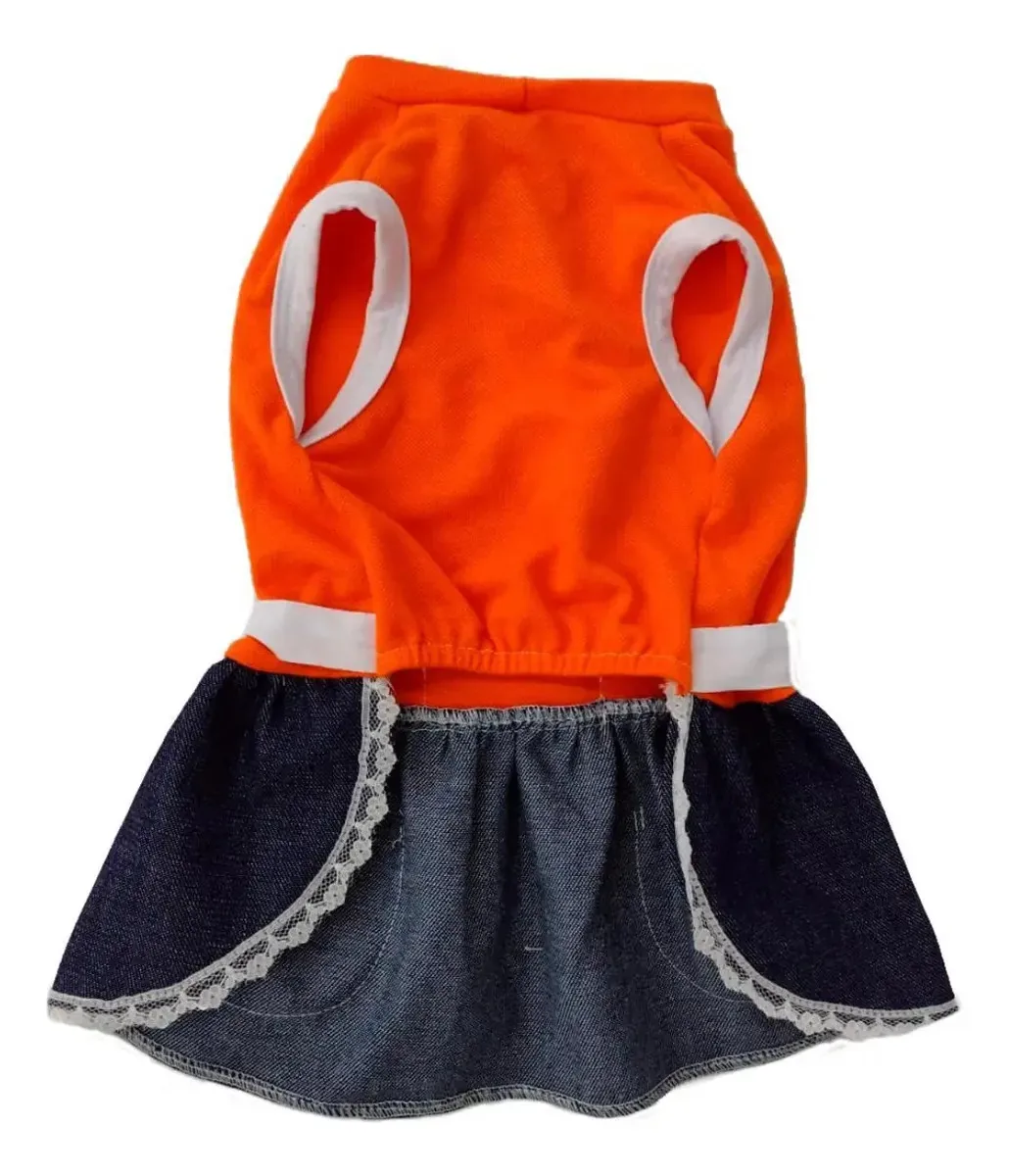Vestido Malha Piquet Laranja Com Saia Jeans Tam 3 - Para Pet