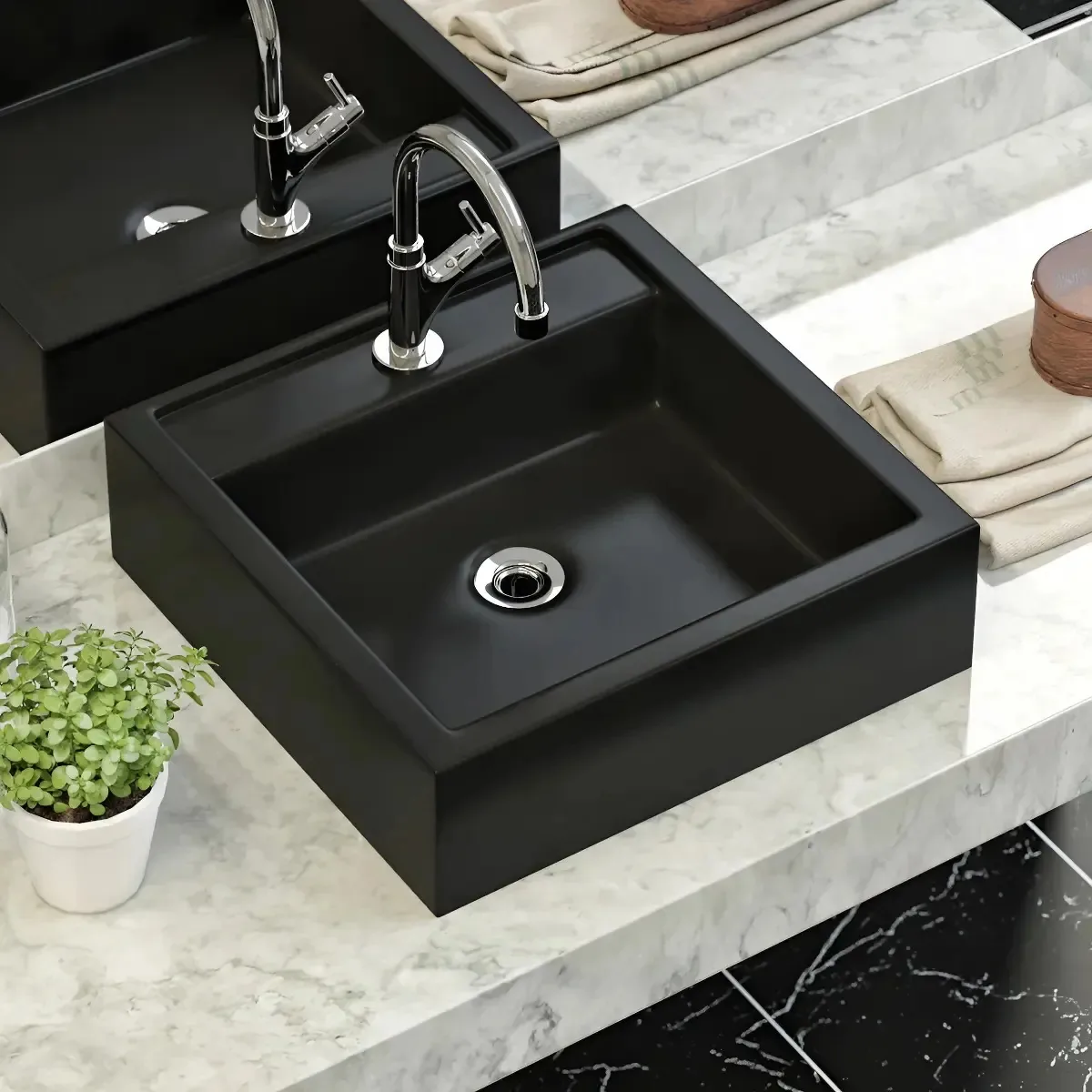 Cuba Banheiro Apoio Preta Fosca Ceramica Fosco