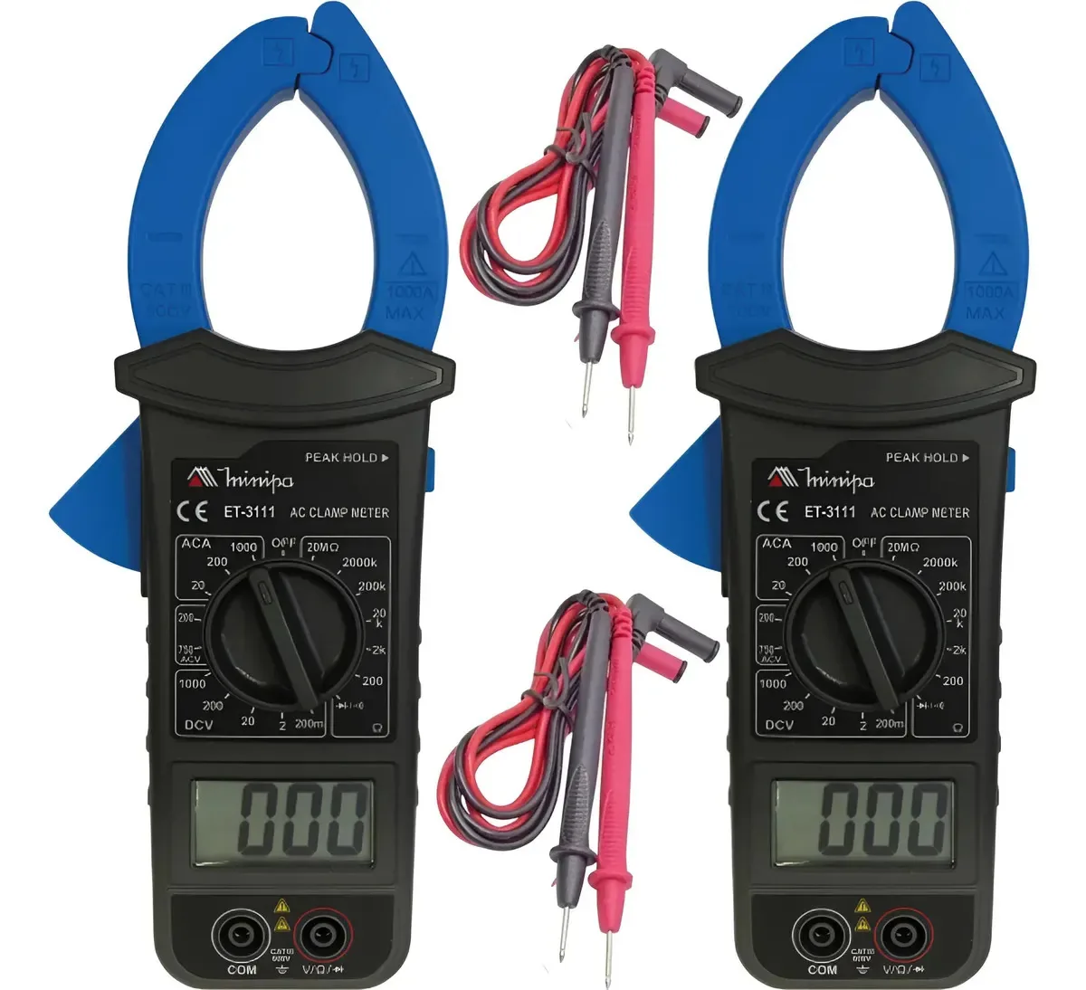 Kit 2 Peças Alicate Amperímetro Digital Minipa Cat 3 Et-3111