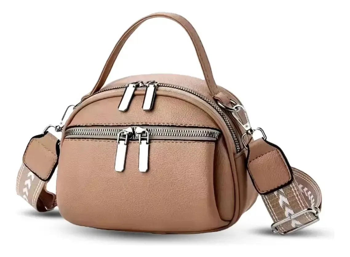 Bolsa Crossbody Feminina Viagem Passeio Shopping Cor Bege Desenho do tecido Lisa