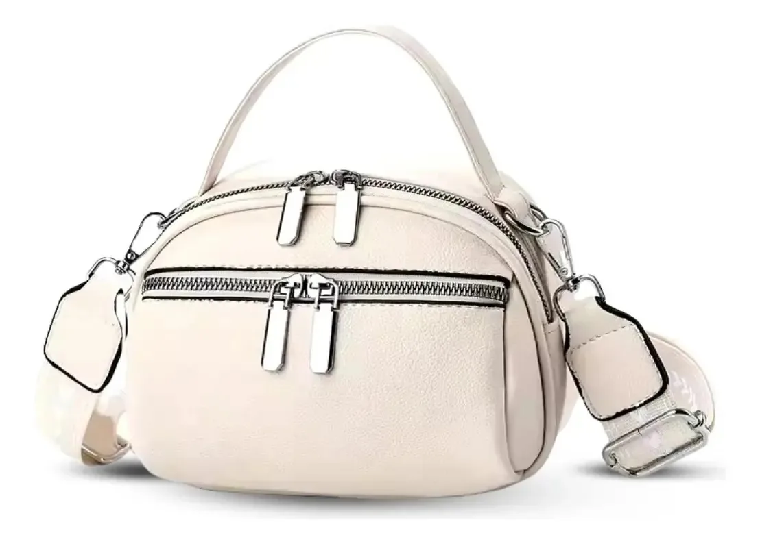 Bolsa Crossbody Feminina Viagem Passeio Shopping Cor Off-White Desenho do tecido Lisa
