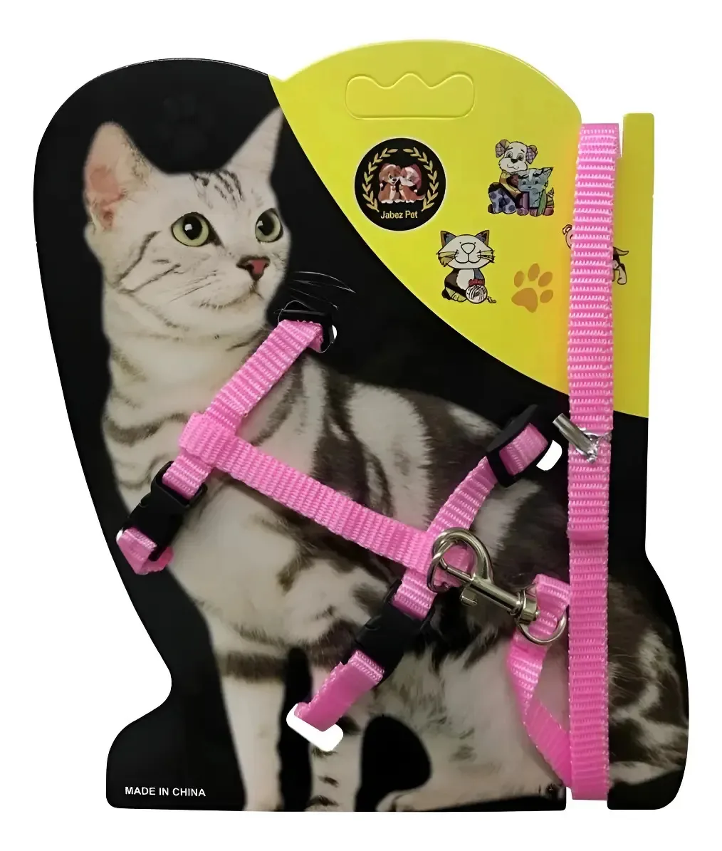 Peitoral Coleira Para Gatos Ajustável Adestramento Educativo Cor Rosa