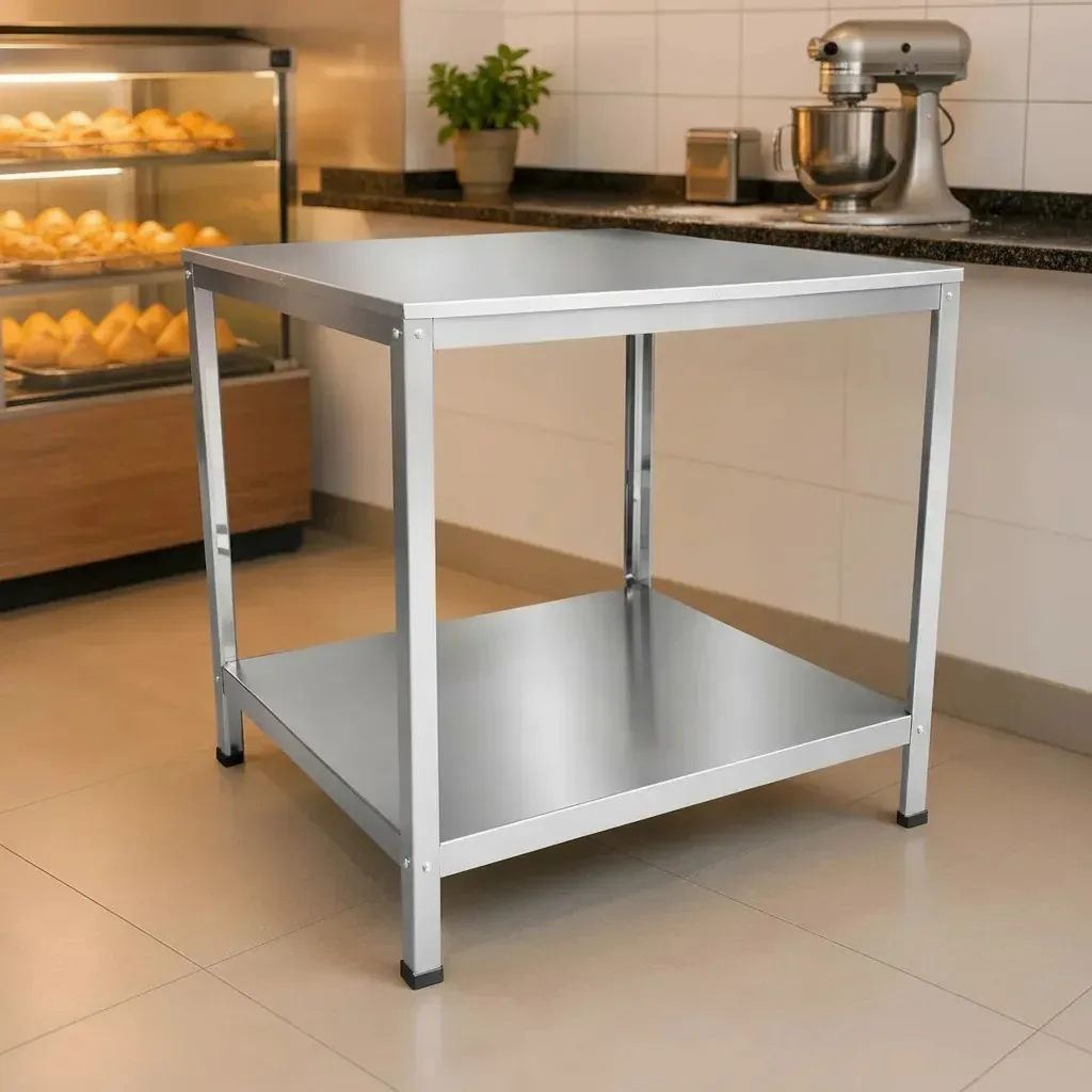 Mesa Dupla Inox 80x60cm Padaria 100% Inox Bancada Reforçada