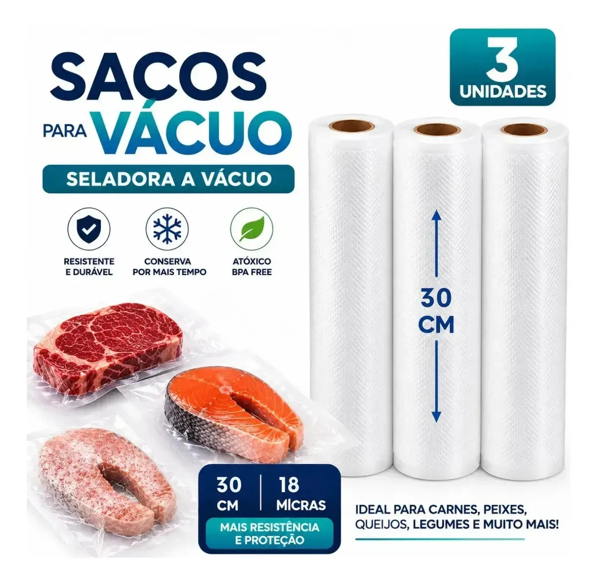 Kit 3 Rolo Bobina Para Seladora Saco A Vácuo 15cm x 5 metros
