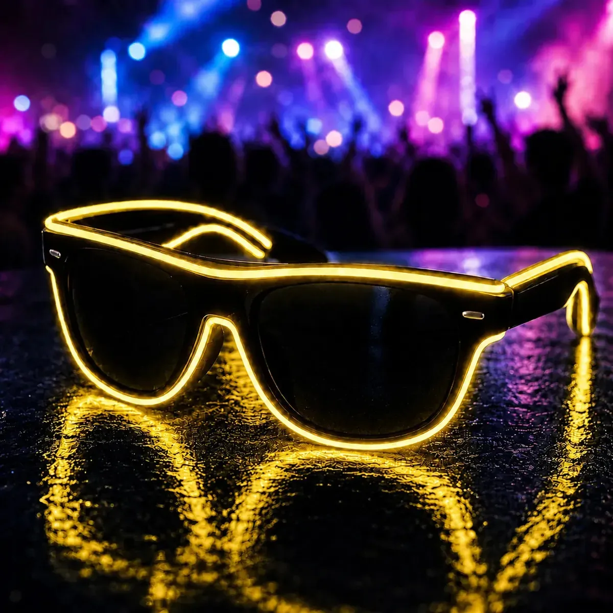 Óculos para Festa Led Neon Brilha no Escuro para Formatura Casamento Lembrancinha Personalizado Aniversario Balada Despedida Evento Pisca Pisca Amarelo
