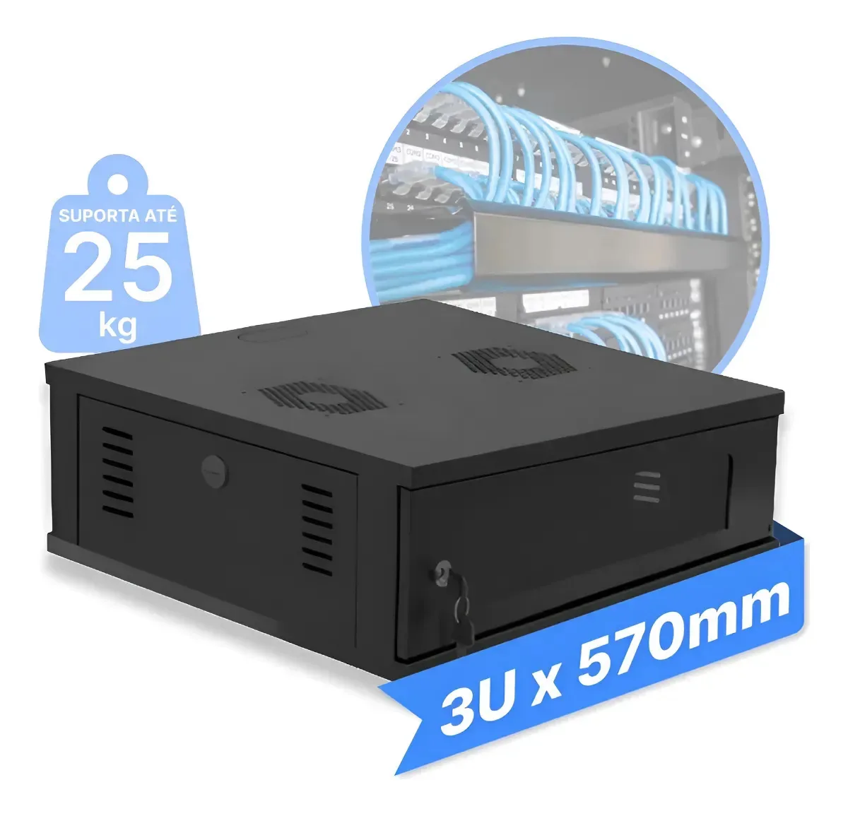 Mini Rack / Parede 19'' 3u X 570mm Desmontável Preto