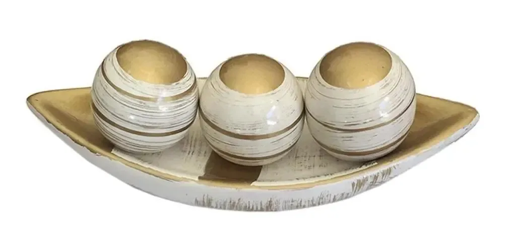 Centro Mesa Prato Decorativo 3 Bolas Enfeite Sala Bronze