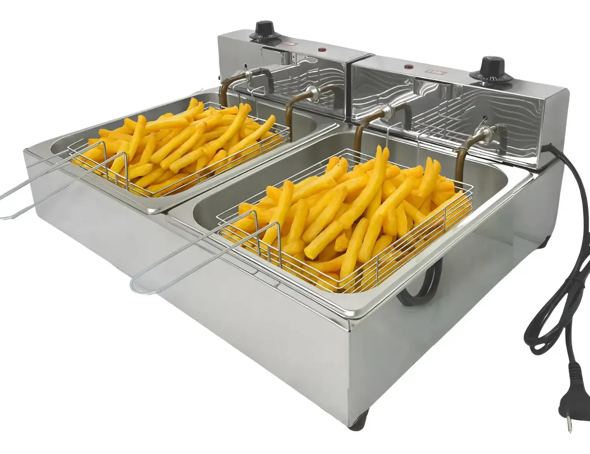 Fritadeira Elétrica Profissional de Inox 10L com 2 Cubas e Termostato