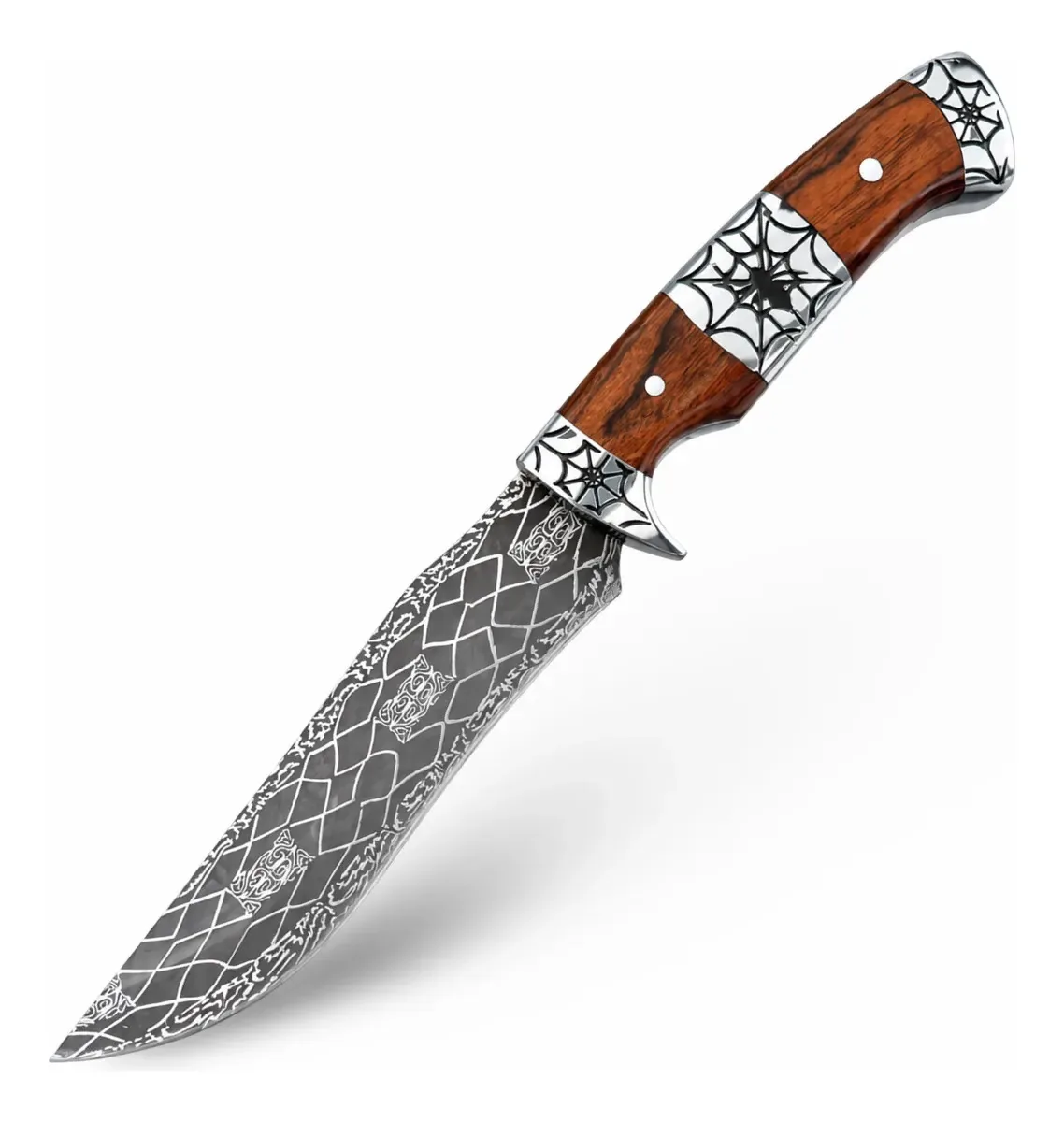 Faca Caça Pesca Churrasco Premium Design Aranha + Bainha Marrom