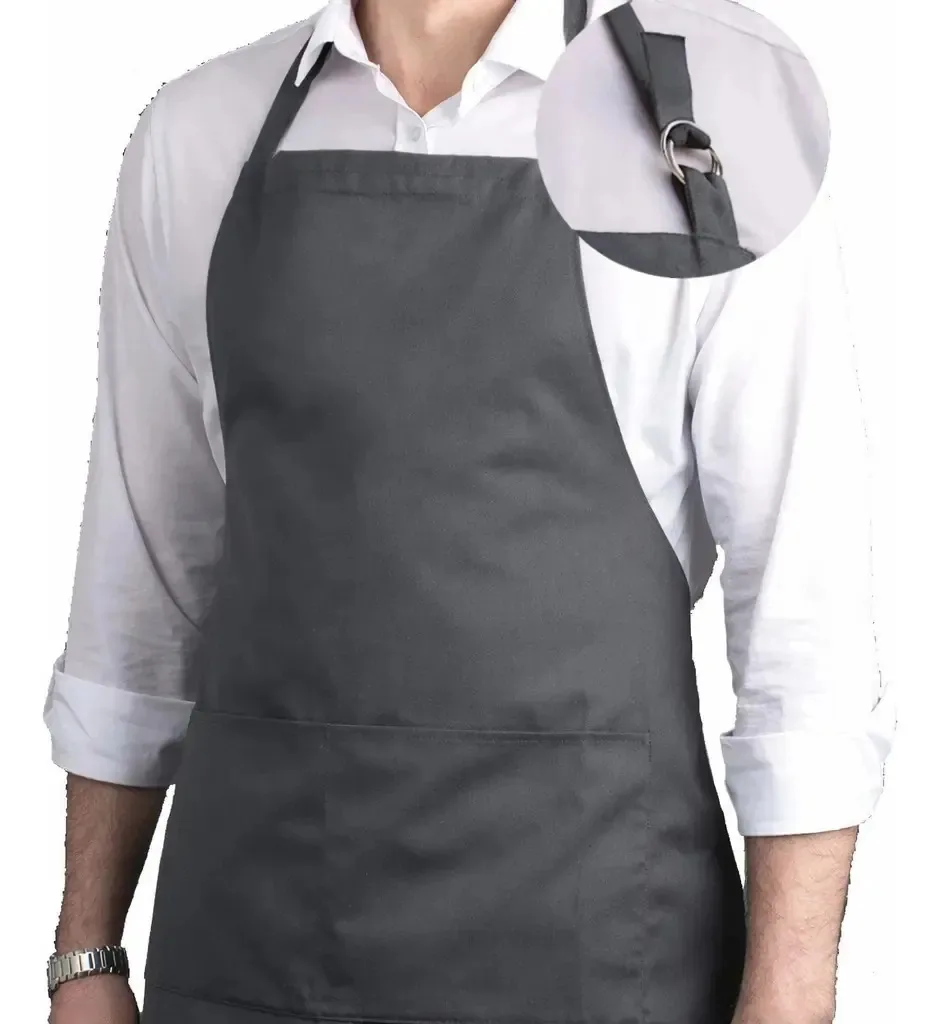 Avental de cozinha Perbella Uniformes Oxford poliéster com bolso cinza/chumbo liso
