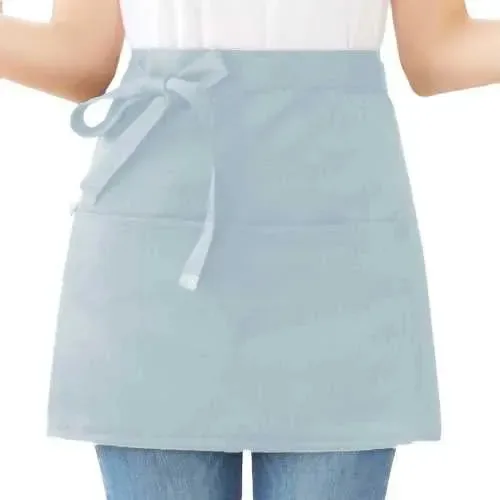 Kit 5 Aventais Brim Cintura Curto 2 Bolsos Feminino Cozinha Cinza Claro Liso