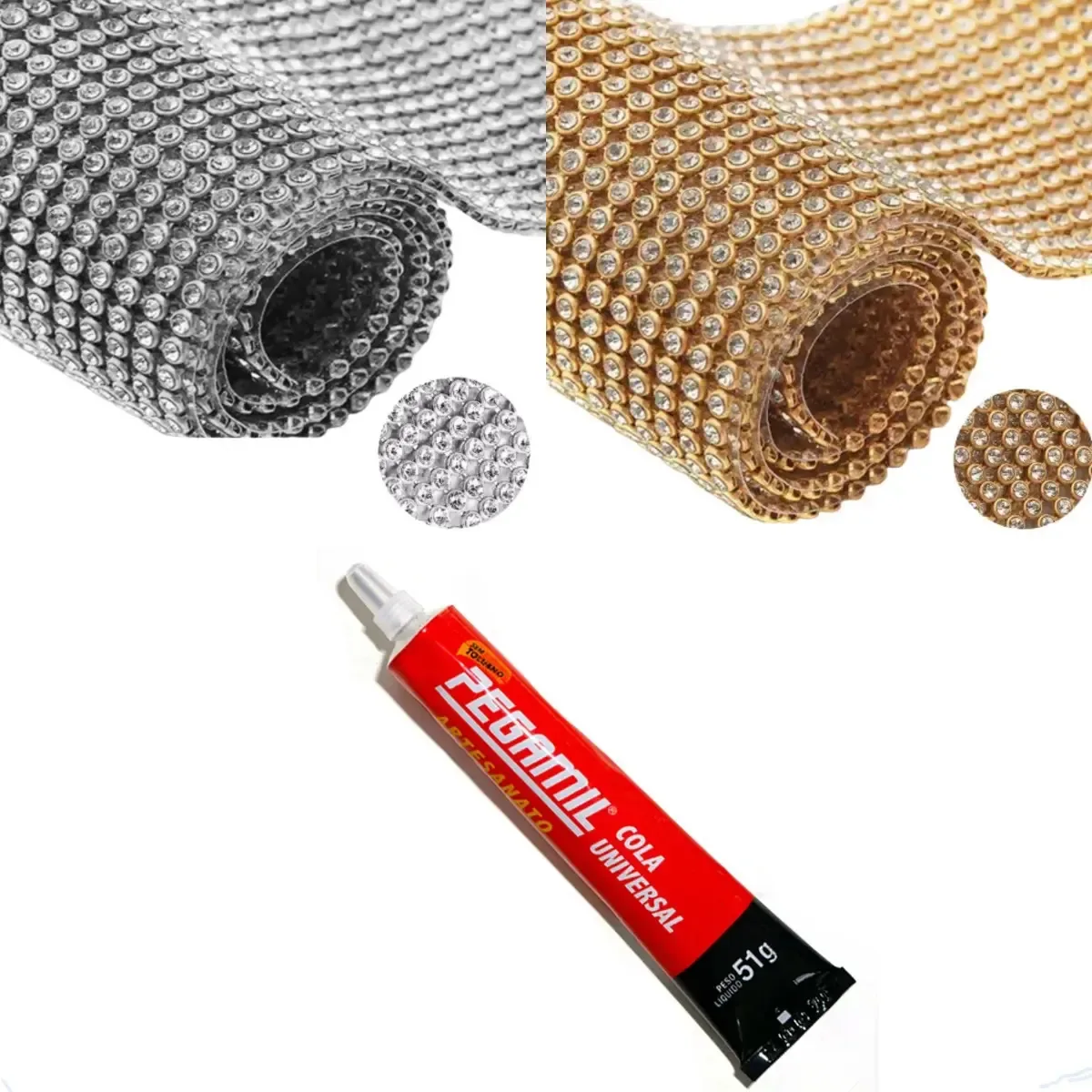 Kit 2 Manta De Strass Alto Brilho 26 Fileiras Cola Pegamil