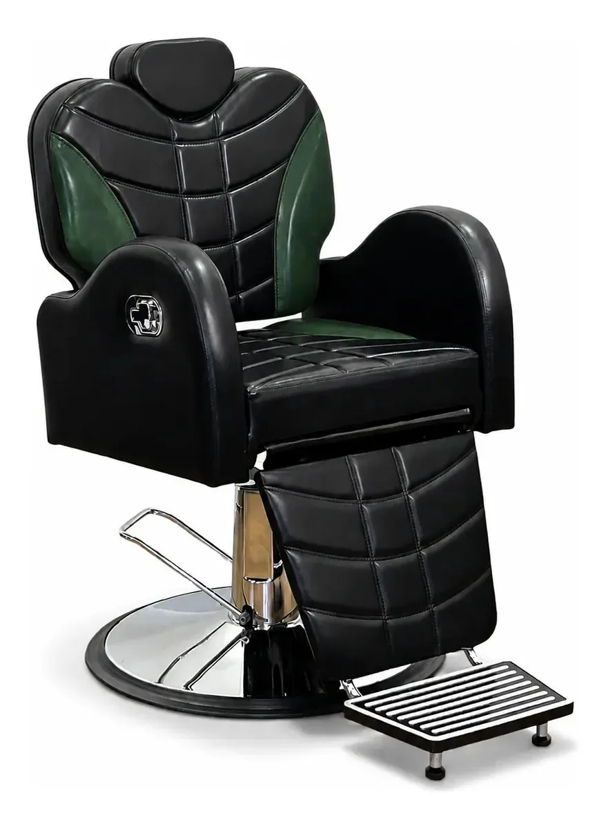 Poltrona Cadeira Baruck Reclinável Para Barbeiro Barbearia Preto Dt Verde Reclinável Redonda
