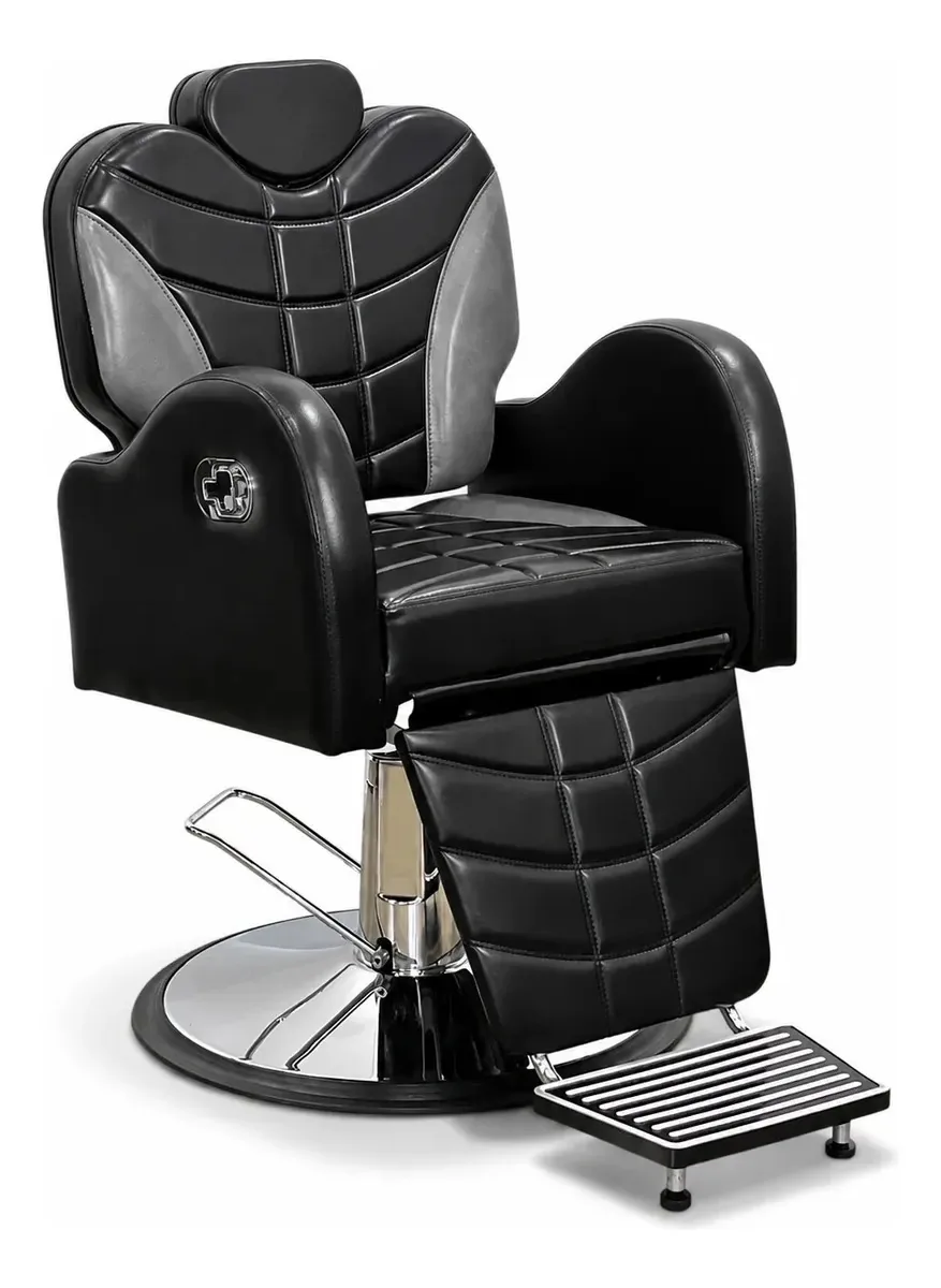 Poltrona Cadeira Baruck Reclinável Para Barbeiro Barbearia Preto Dt Cinza Reclinável Redonda